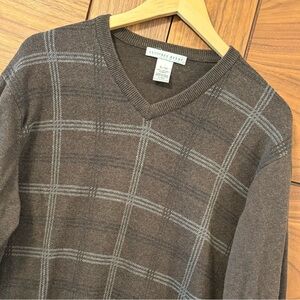 Geoffrey Beene Men's Brown V-Neck Sweater with Elbow Patches - Sz XL